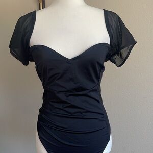 NWT ASOS Black Mesh Bikini One Piece Size 16